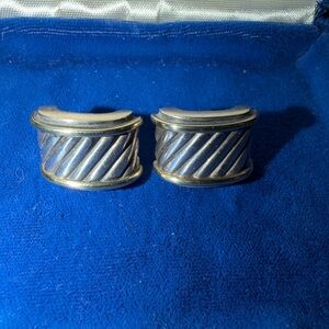 David Yurman Sterling 925 & 14K YG Cable Classics Cigar Band Omega Earrings